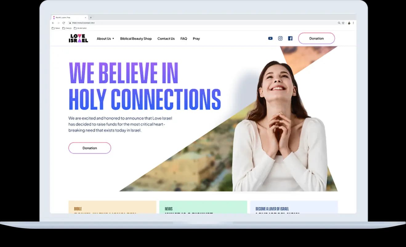 Love Israel - צילום מסך מפרויקט WordPress הישן לאחר התאמה לעיצוב החדש