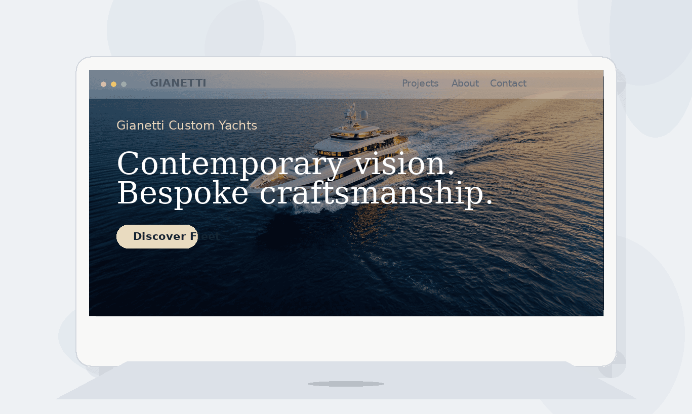 Gianetti Custom Yachts - צילום מסך מפרויקט WordPress הישן לאחר התאמה לעיצוב החדש